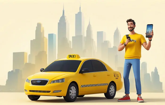 Boy with a Smartphone Booking Taxi 3D Character Design Illustration image